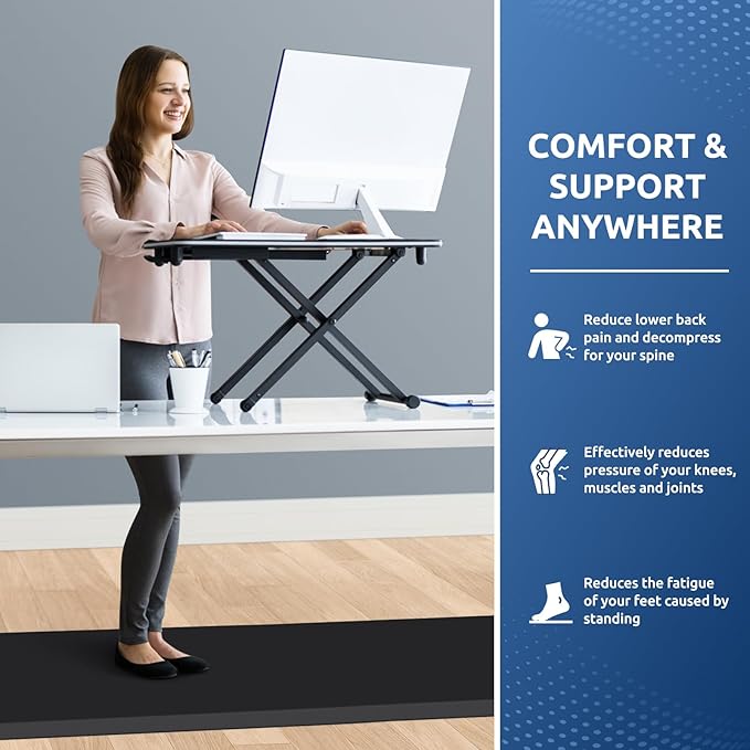 KitchenClouds Kitchen Mat Cushioned Anti Fatigue Rug 22"x72" Water Resistant, Non Slip, Standing and Comfort Desk/Floor Mats for House Sink Office (Black,0.8inch)