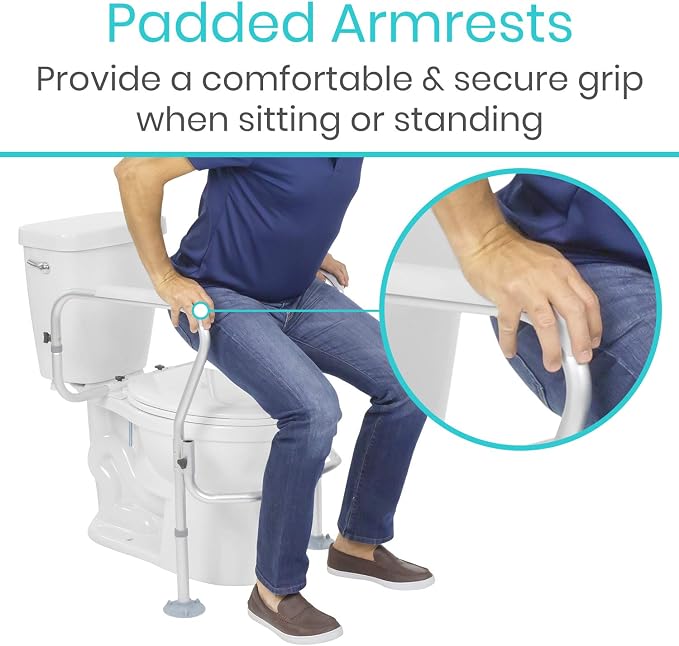 Vive Toilet Safety Rail Frame - Toilet Grab Bars for Elderly, Disabled - Assist Support Rails with Padded Handles - Stand Alone for Bathroom - Adjustable Non Slip for Adults, Seniors, Handicapped
