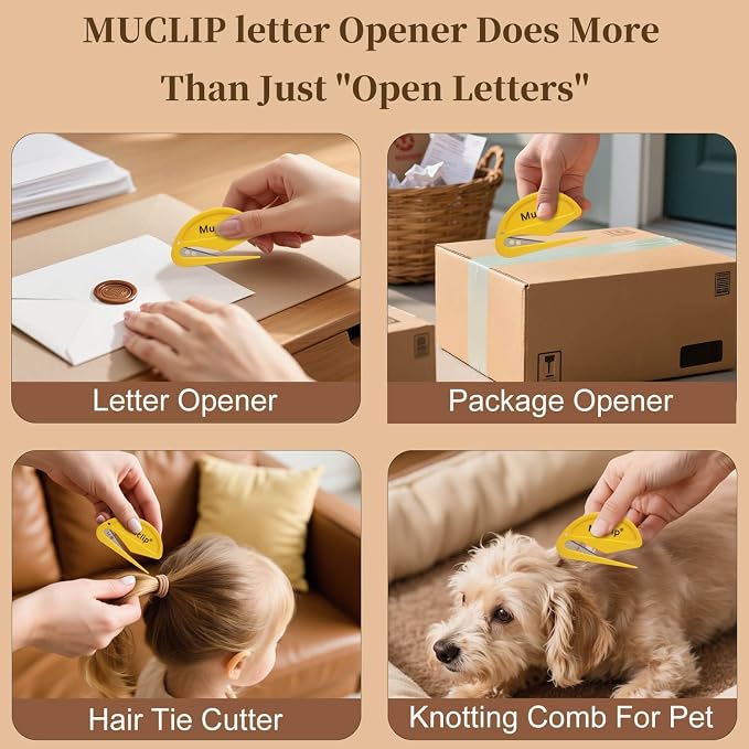 8 Pack Letter Opener with Magnetic Stickers - Hidden Stainless Steel Blade,Ergonomic ABS Grip,Fast & Safe Envelope Opener for Letter,Packages,Mail,Office,Home,Mailroom (8 Pack)