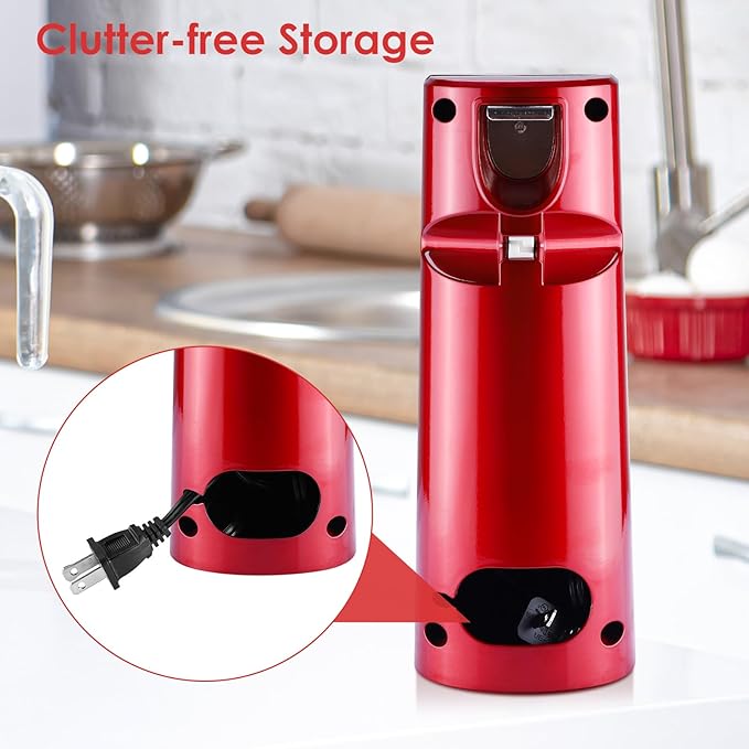 Davivy Electric Operated Can Opener for One Millet Opener, Removable Stainless Steel Cutter and 3-in-1 Design with Knife Sharpener and Bottle Opener (ABS-Red)