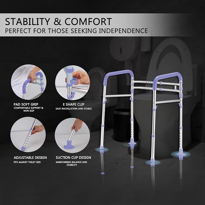 Lianjindun Toilet Safety Rails (350 lb), Adjustable Toilet Frame for Elderly, Seniors, Handicap & Disabled, Foldable Handicap Toilet Handles Fit Any Toilets（Purple）
