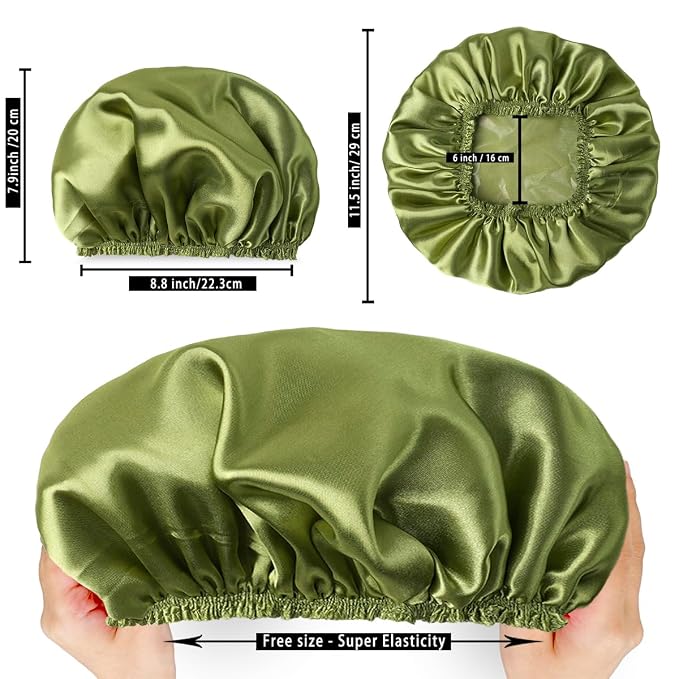 4 PCS Shower Cap for Women, Elastic and Reusable Bath Caps, Double Layers Shower Caps Reusable Waterproof, Bathing Shower Caps, Environmental Bath Hair Protection Cap -Gold+Green+Silver Gray+Brown