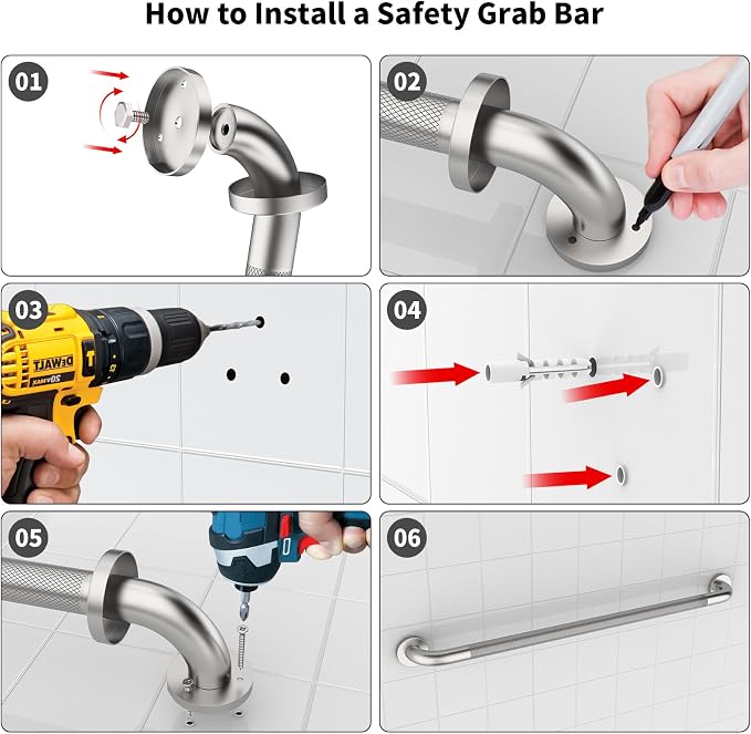 Shower Grab Bar 40 Inch, iHansee Brushed Nickel Bathroom Grab Bar w/Anti-Slip Knurled Grip, Stainless Steel Bath Safety Bars Support Handrail for Senior Elderly, Toilet Bathtub Balance Handle for Wall
