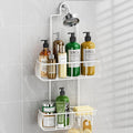 Epicano Shower Caddy Hanging Over Head, White,Stainless Steel | Rustproof,4 Hooks for Towels,Sponge and & Bathroom Accessories,Anti-Swing Suction Cups & Adhesive hooks