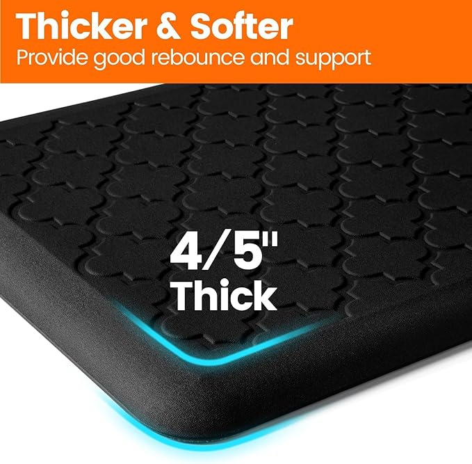 TranquilRelax 4/5 Inch Thick Anti-Fatigue Kitchen Mat Water Resistant Non-Slip Kitchen Floor Mat Ergonomic Comfort Standing Mat for Home Kitchen Office Laundry 17.3"x 28" Black