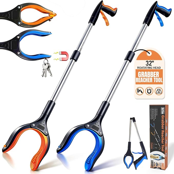 2 Pack 32 Inch Grabber Reacher Tools, LEGENDONE Upgraded Strong Grip Foldable Pickup Tool for Senior, Patient, 4" Wide Claw Upper Gripper Trash Heavy Duty Picker Health Post-Surgery Essential