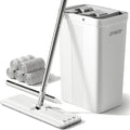 JOYMOOP Flat Mop System, Microfiber Mop and Bucket Set, White, Floor Cleaning for Home & Commercial Use, Wet Dry Mop for Hardwood Floors, Long Handle, Includes 5 Washable Pads