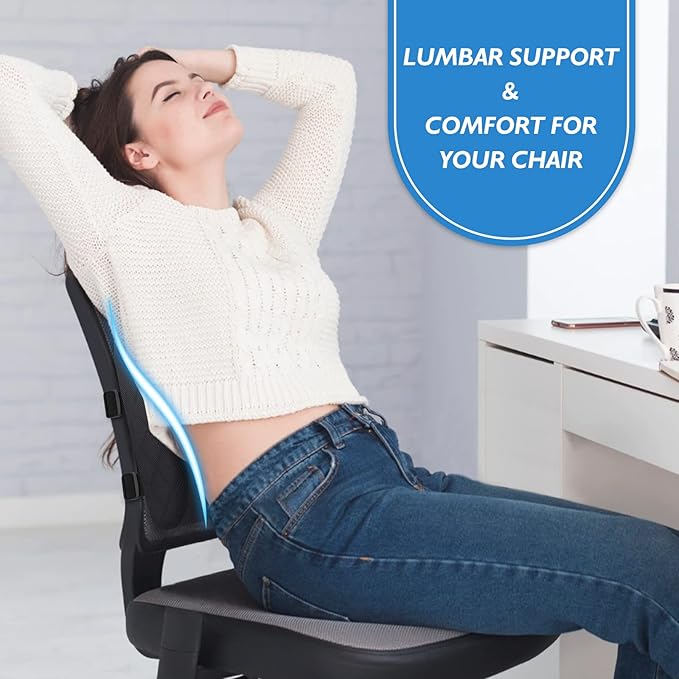 LumbarPal Lumbar Support Pillow for Office Chair Back Support Lumbar Pillow for Car, Gaming, Office Chair - Improve Sitting Posture & Back Pain Relief, Memory Foam, Adjustable Straps, Black