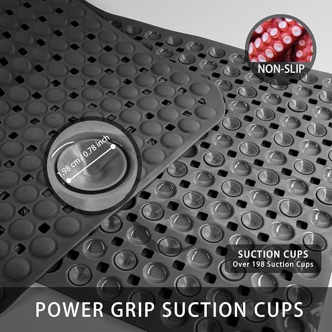 SELIBRE Rubber Bath Mat, 36 x17” TPR Black Tub Mats with 198+ Suction Cups, Bath Mat for Elderly/Kids, Machine Washable & Fast Drainage, Foot Massage Design (Black, Extra Large)