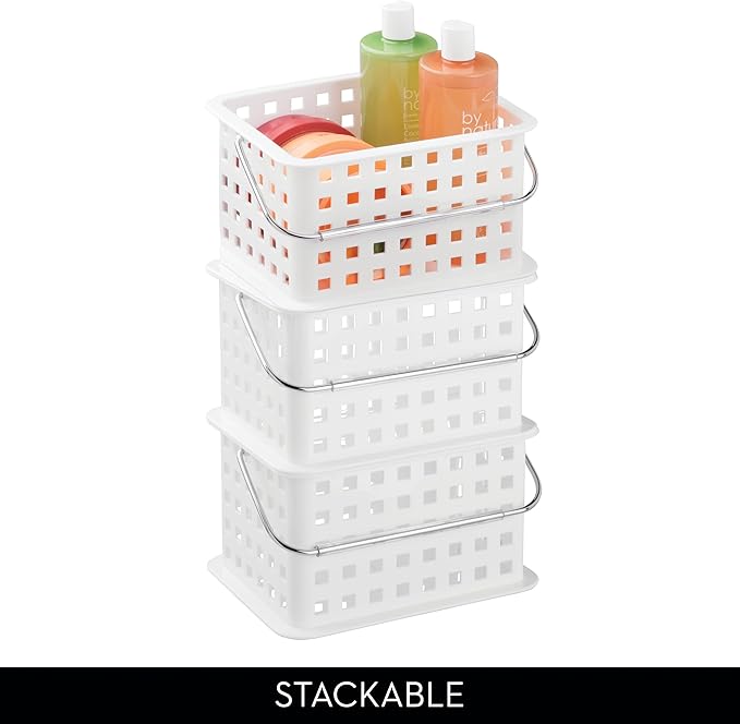 iDesign Shower Caddy Basket with Handle for Bathroom or Dorm - Set of 3 - White - Made in USA