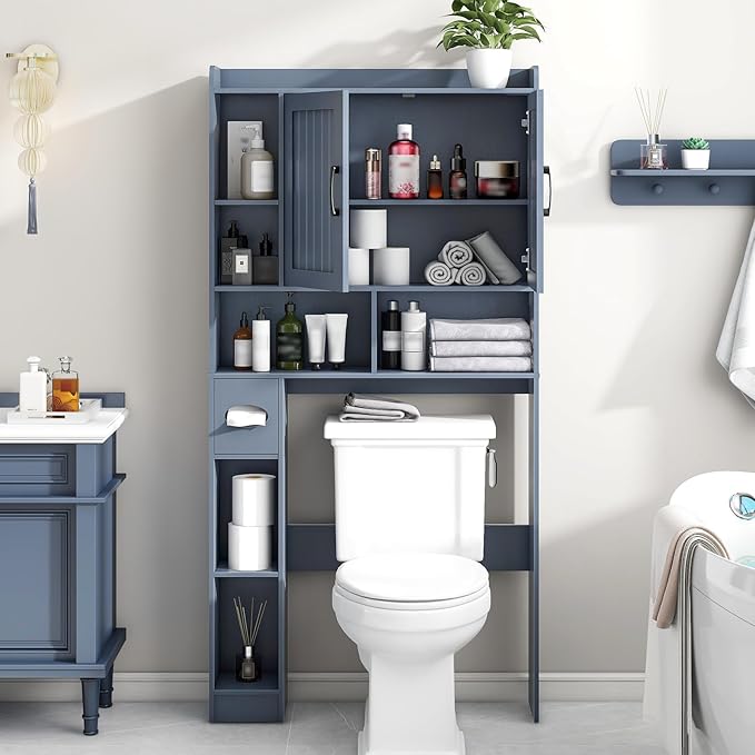 Vabches Over The Toilet Storage Cabinet, Farmhouse Storage Cabinet Over Toilet with Barn Door，Home Space-Saving Toilet Rack, for Bathroom, Restroom, Laundry