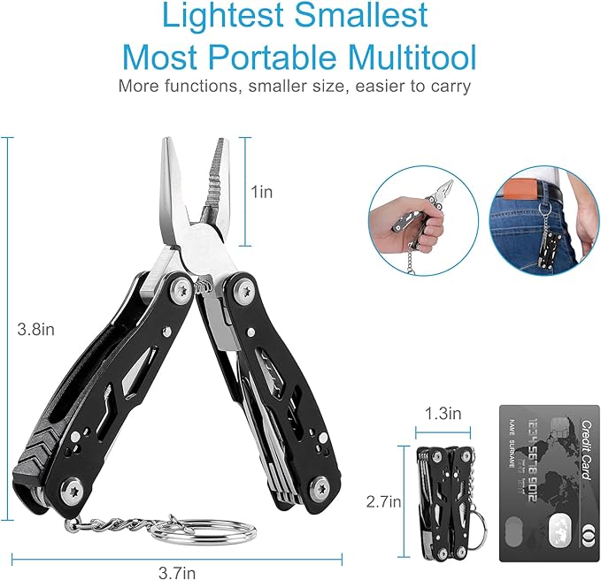 2PCS Bovgero Mini Multitool Pliers 15 in 1, Handmade Multi Tool Plier, Premium Keychain Multitool, Small Multi-tool, Birthday Fathers Day Gift for Men Him Husband Boyfriend Father Handyman