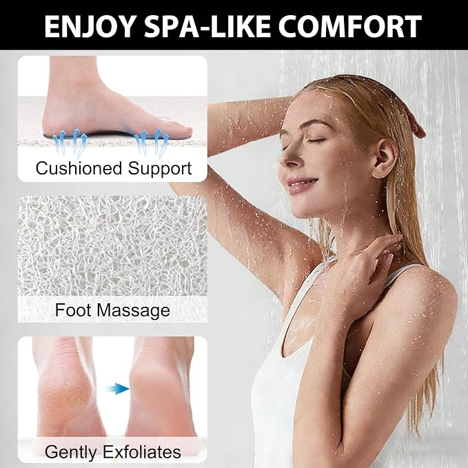 Extra Large Square Shower Mat for Inside Shower, 24 x 24 Inch Shower Floor Mat with Center Drain Hole, Designed for Walk-in Showers, Non-Slip Loofah Mat with Wide Coverage for Stable Standing