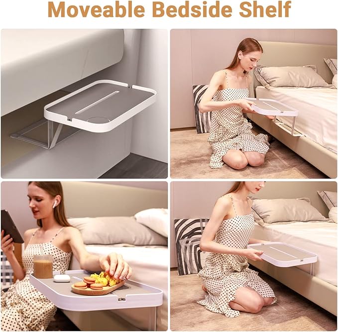 KIWIFOTOS Bedside Shelf for Bed Bedside Tray Table Under Mattress for Box Spring/Plate/Platform Bed 17" Large Tray Nightstand Shelf Side Caddy for College Dorm