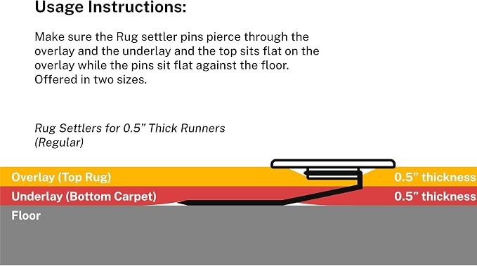 Rug Settlers Rug Pins Pack of 6 Rug Anchors Secure a Rug Over a Rug Anti Slip Pins for mats Runners Plastic Sheets and Throws