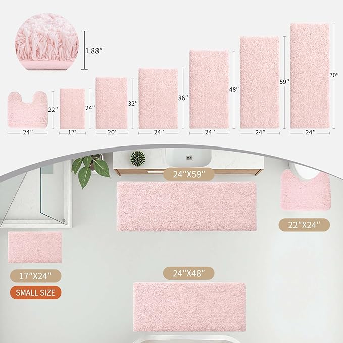 Disolla Bathroom Rug 20x32 Non Slip Fluffy Bath Mat for Bathroom Floor Washable Plush Luxury Bath Rug for Tub Soft Shaggy Absorbent Shower Sink Mat, Sakura Pink