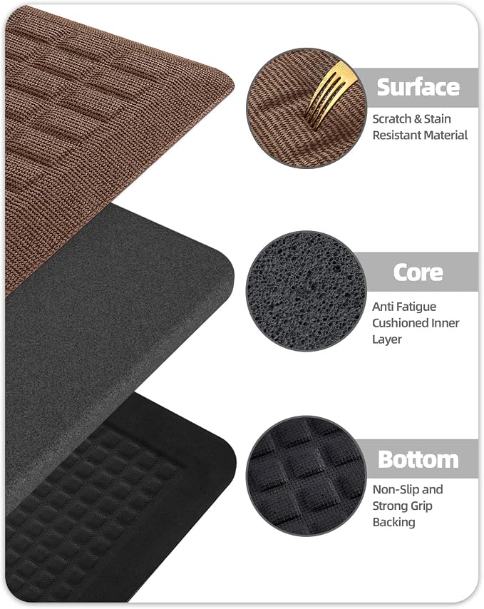 Color&Geometry 0.9 Inch Extra Thick Anti Fatigue Kitchen Floor Mat, High-Density Supportive Foam Standing Desk Mat, Waterproof Non-Slip Comfort for Sink, Office, Laundry, 20"x39", Brown