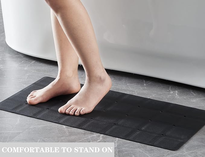 Webos Foldable Non Slip Silicon Bath Mat Bathtub mat Shower mats no Suction Cups for Textured Tub and Reglazed Tub(Foldable - Black, 28-inch x 14-inch)
