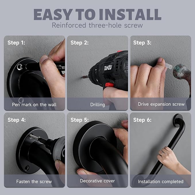 20 Inch Shower Grab Bar 1.25" Dia, 2 Pack Black Anti Slip Bathroom Grab Bar, 304 Stainless Steel Knurled Handicap Grab Bars, Safety Support Handrail,Bath Shower Handle for Elderly Injury Senior
