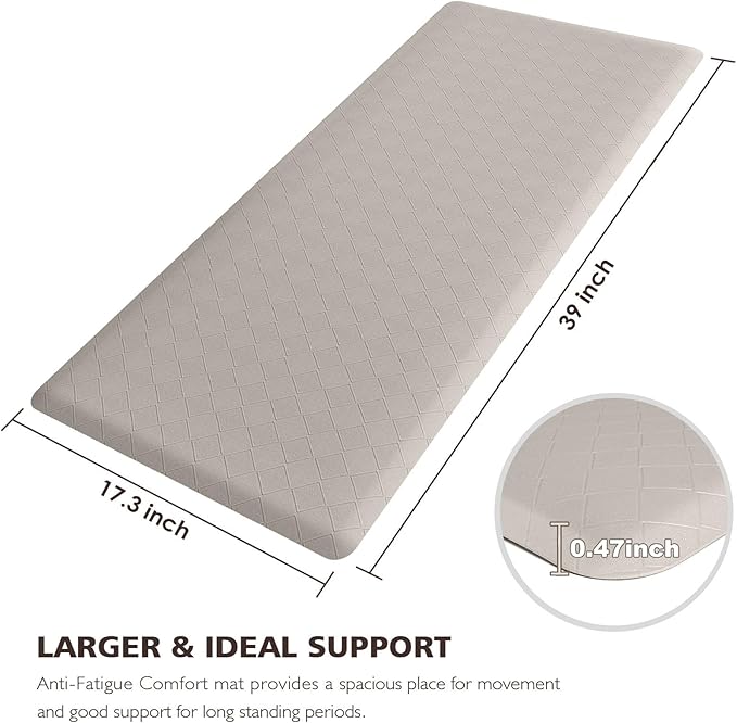 HappyTrends Kitchen Runner Rugs Anti-Fatigue mats,17.3"x 39",Non Slip Waterproof Ergonomic Comfort Mat for Kitchen, Floor Home, Office, Sink, Laundry,Khaki