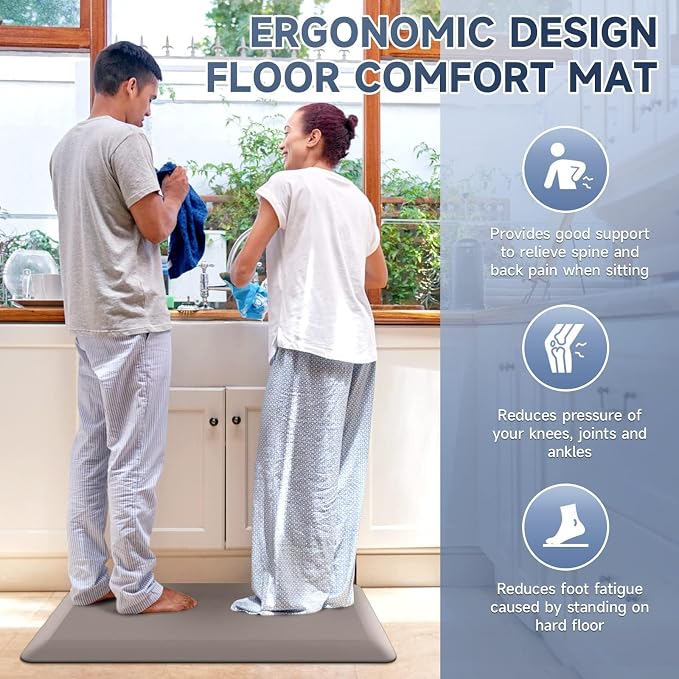 StepRite 4/5 Inch Thick Kitchen Mat Anti Fatigue Mat Kitchen Rugs Kitchen Decor Non-Slip, Stain & Water Resistant, Kitchen Mats Desk Mat for Kitchen, Office, Workshop, Khaki, 17'' x 28''