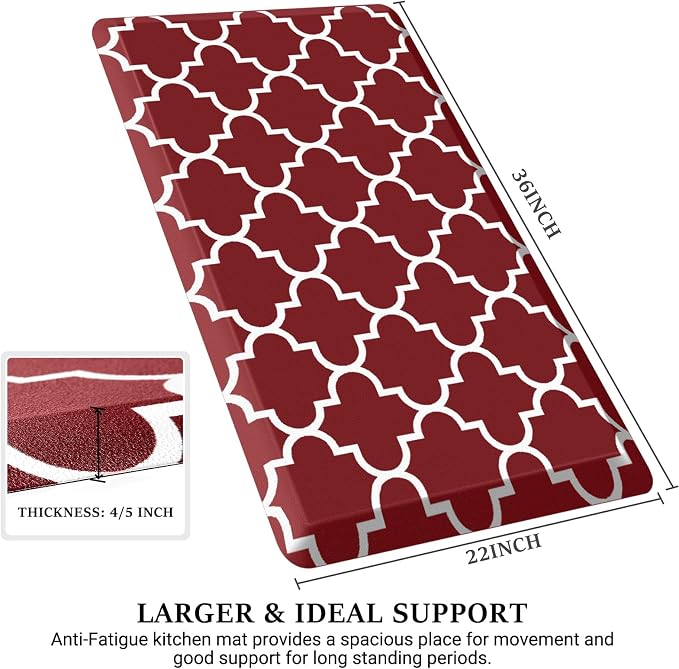 WISELIFE Anti Fatigue Floor Mat - 4/5 Inch Thick Kitchen Mat Non Slip Waterproof Heavy Duty Ergonomic Comfort Mat Durable for Home, Office, Sink, Laundry,(22" x 36", Red)