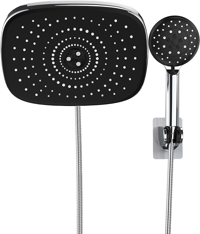 Veken 10'' Rain Shower Head with Handheld, High Pressure Rainfall Showerhead Combo with 5 Hand held Water Spray Modes for Bathroom Accessories, Home Decor, Detachable Dual Shower Heads, Chrome Silver