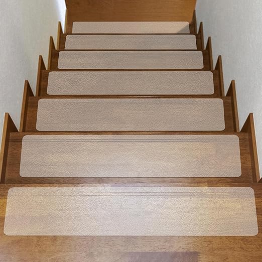 10-Pack 6″ x 30″ Transparent Anti-Slip Tape, Clear Adhesive Grip Tape, Clear Stair Treads Non-Slip for Wooden Step, Floors, Stairs, Pre-Cut and Easy to Use