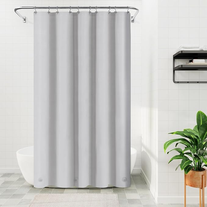 Barossa Design 54W x 78H Stall Shower Curtain Liner Silver Gray - Waterproof Lightweight PEVA Plastic Shower Liner with 3 Magnets & Metal Grommets - Gray Silver