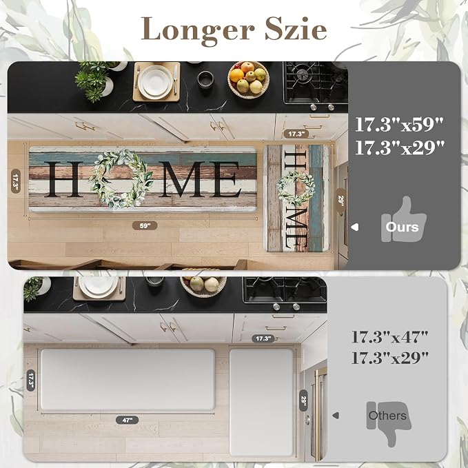 KIMODE Anti Fatigue Kitchen Mats, Farmhouse Kitchen Rugs Sets of 2,Non Slip Waterproof Kitchen Floor Mats,Ergonomic Cushioned Comfort Standing Mat for Home,Laundry,Office,Sink,Desk