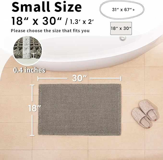 Waffle Bath Mat - Boho Bathroom Rugs Non Slip Washable, Super Absorbent & Quick Dry, Small Bath Mats Farmhouse Bathroom Decor, 18'' x 30'', Olive Green
