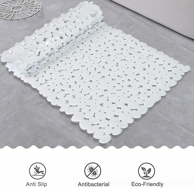 SONGZIMING Pebble Bath Mat for Bathtub to Anti Slip Bathtub Mat in Shower with 16 Inches by 35 Inches (White)