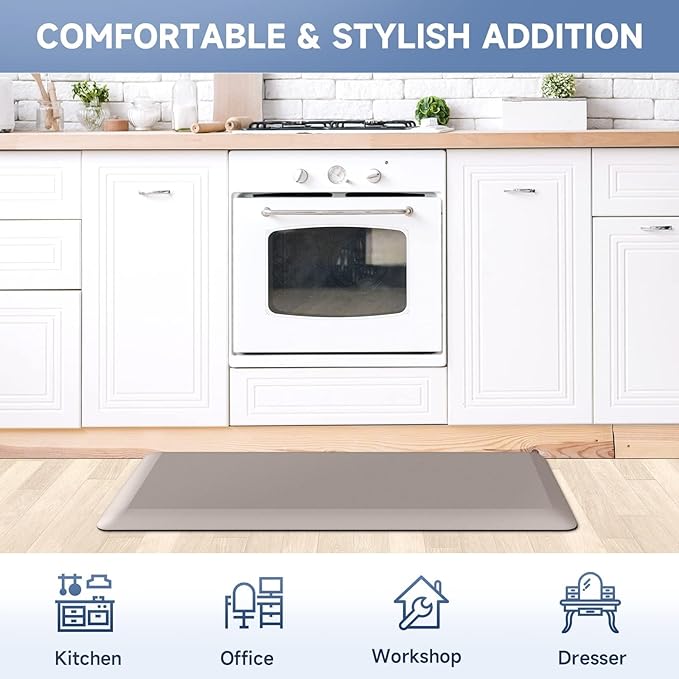 StepRite 4/5 Inch Thick Kitchen Mat Anti Fatigue Mat Kitchen Rugs Kitchen Decor Non-Slip, Stain & Water Resistant, Kitchen Mats Desk Mat for Kitchen, Office, Workshop, Khaki, 17'' x 39''