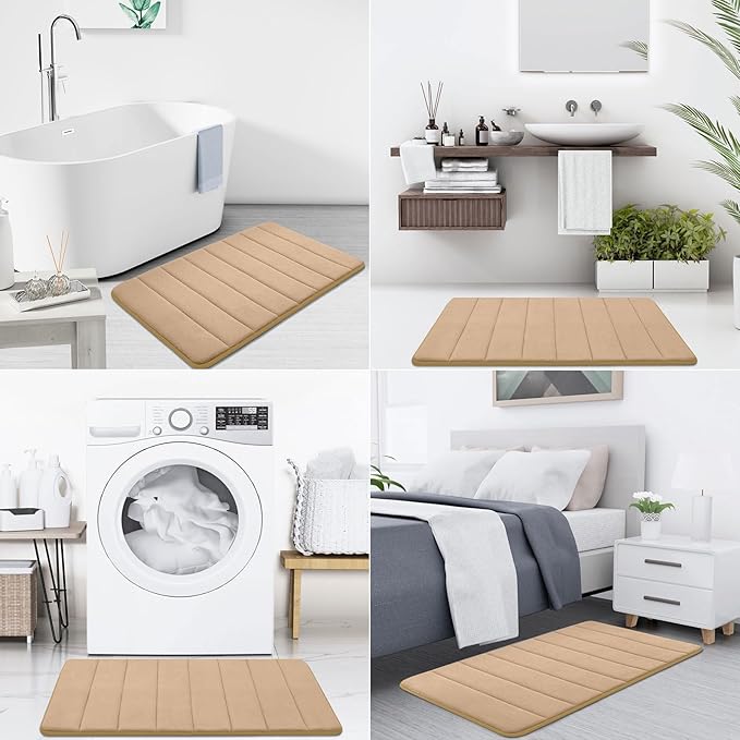 Buganda Memory Foam Bath Mat, 55" x 24", Ultra Soft and Non-Slip Bathroom Rugs, Water Absorbent and Machine Washable Bath Rug Runner for Bathroom, Shower, and Tub, Camel