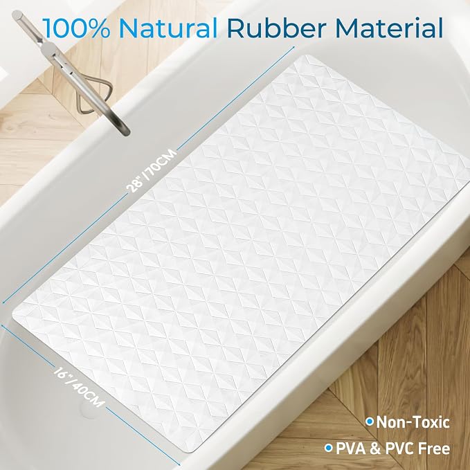Non Slip Bathtub Mat for Bath Tub Shower - Natural Rubber Mat with 241 Suction Cups - Soft Bathroom Safety Mat - Unique Diamond Pattern - Fatigue Relief - Machine Washable - 16 × 28 Inch