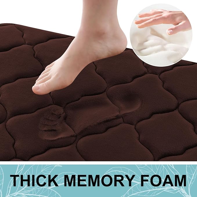 OLANLY Memory Foam Bath Mat Rug 40x32, Ultra Soft and Absorbent Bathroom Rugs, Non-Slip, Comfortable, Machine Washable Bath Carpet for Bathroom Floor, Tub, Shower and Home Decor Accessories, Brown