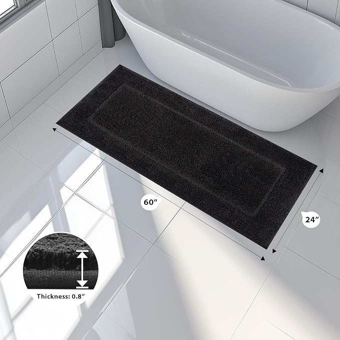 anllugs Bathroom Rugs 24" x 60", Non-Slip Extra Soft Absorbent Bath Rugs, Machine Washable Quick Dry Bath Mats for Bathroom Floor, Shower, Bathtub and Sink, Black
