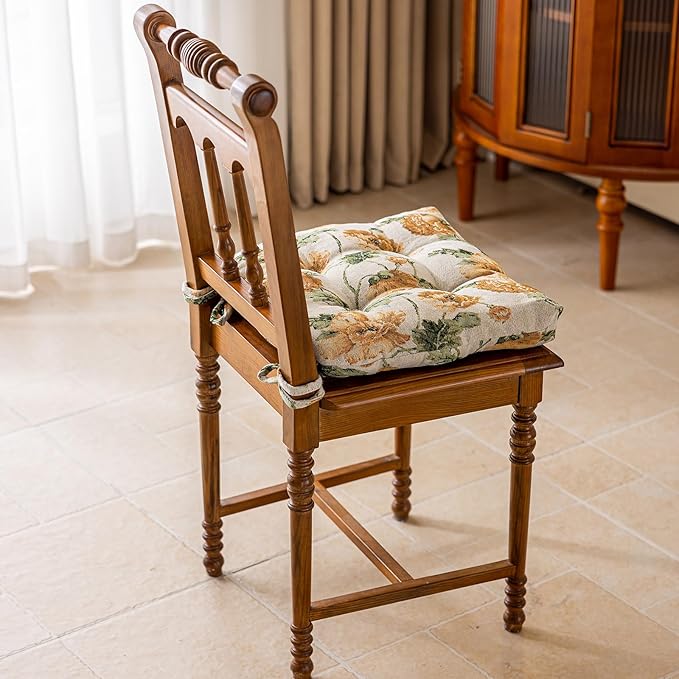 vctops Farmhouse Floral Print Chair Cushions with Ties U-Shaped Soft Comfortable Chair Pads Non Slip Seat Cushions for Indoor Dining Room and Kitchen Chairs (Flower D,16"x16")