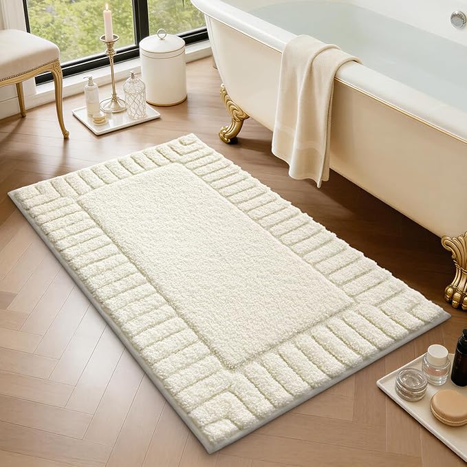 LUMI Bathroom Rugs Non Slip with Rubber Backing, Extra Soft Plush Microfiber Bath Rug Absorbent, Machine Washable Bath Mat Quick Dry for Tub, Shower, Ivory White, 24"x43"