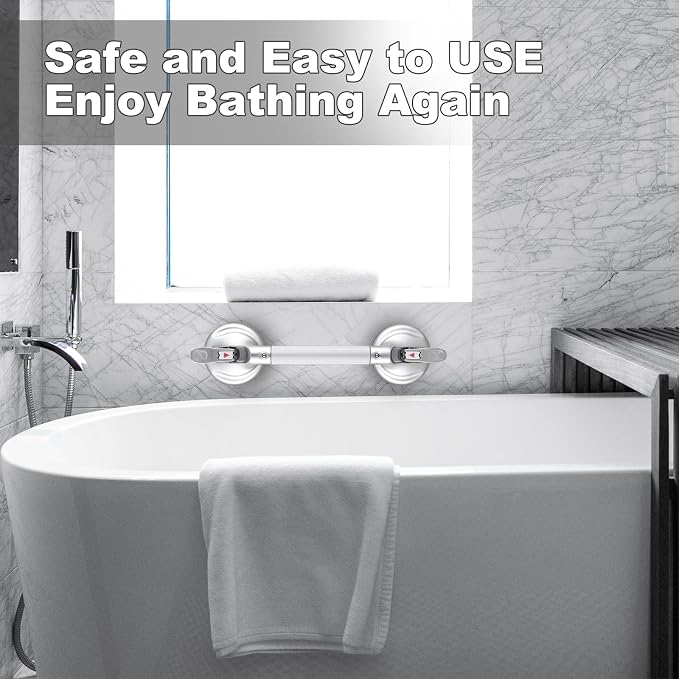 Heavy Duty Suction Shower Grab Bar - Toilet Bathroom Bathtub Safety - Shower Handles, Suction Cup Power Up to 250 LB, Perfect for Elderly Seniors(17 Inch, Gray Silver), Gray Silver