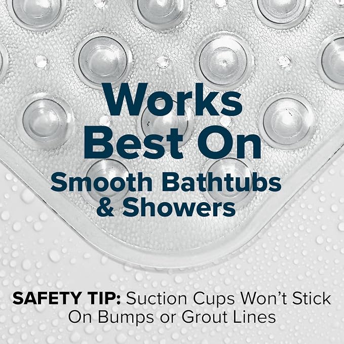 SlipX Solutions Power Grip Extra Long Bath Tub & Shower Mat 39x16, Wet Floor Non-Slip for Elderly & Kids Bathroom, 30% Longer Bathtub Mats, 200 Suction Cups, Drain Holes (1, Clear)