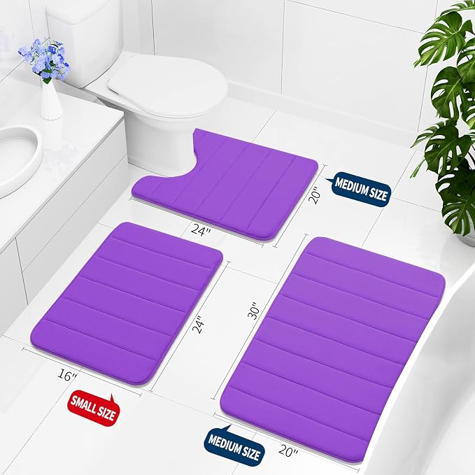 Buganda Memory Foam Bath Mat, 35.4" x 24", Ultra Soft and Non-Slip Bathroom Rugs, Water Absorbent and Machine Washable Bath Rug Runner for Bathroom, Shower, and Tub, Purple