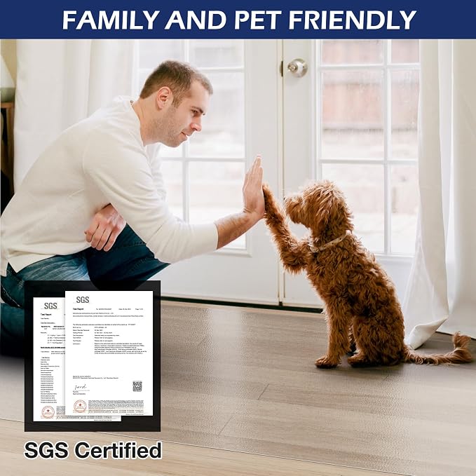 SALLOUS Plastic Floor Mat for Home, 5' x 6' Waterproof Area Rug for Dining Room Table, Non-Slip Area Rug for Living Room, Wear-Resistant Vinyl Floor Protector Mat for Indoor Outdoor (Clear)