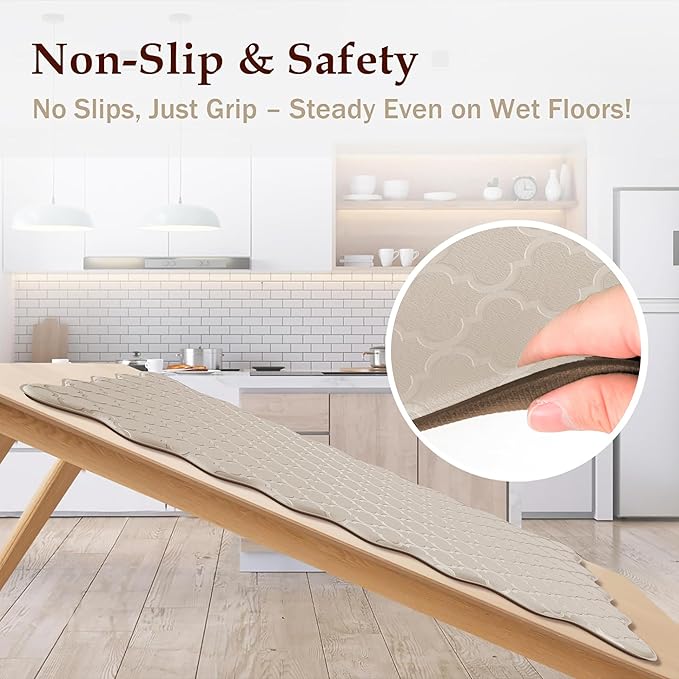 Arenarug Upgrade Scalloped Embossed Kitchen Mats for Floor 2PCS Cushioned Anti Fatigue Waterproof Foam Kitchen Rugs Non Slip Washable Comfort Standing Mat for Sink Laundry,17.3"x30"+17.3"x47",Khaki