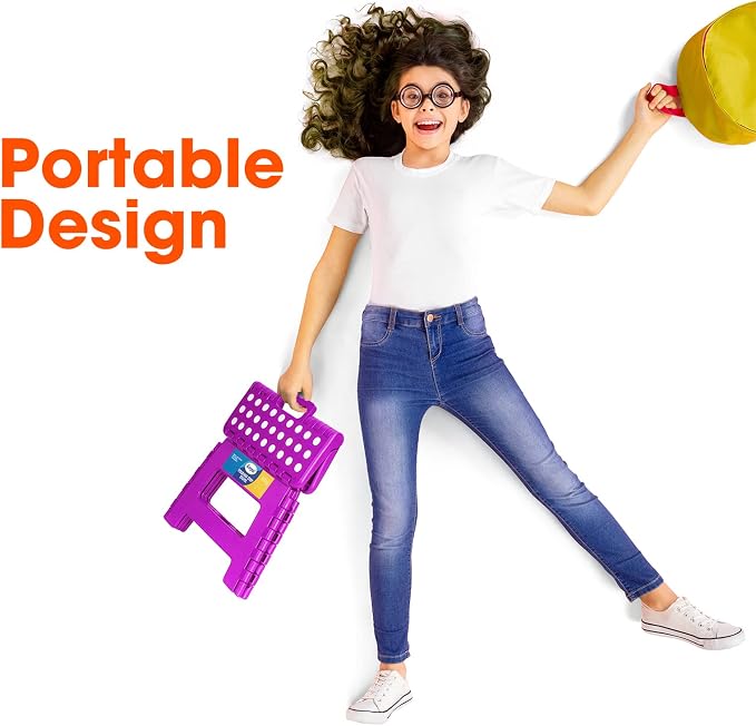 Korpai 9" Folding Step Stool for Adults and Kids Holds Up to 300 lbs,Non-Slip Folding Stools with Portable Handle, Compact Plastic Foldable Step Stool for Bathroom,Bedroom, Kitchen,Purple,1PC