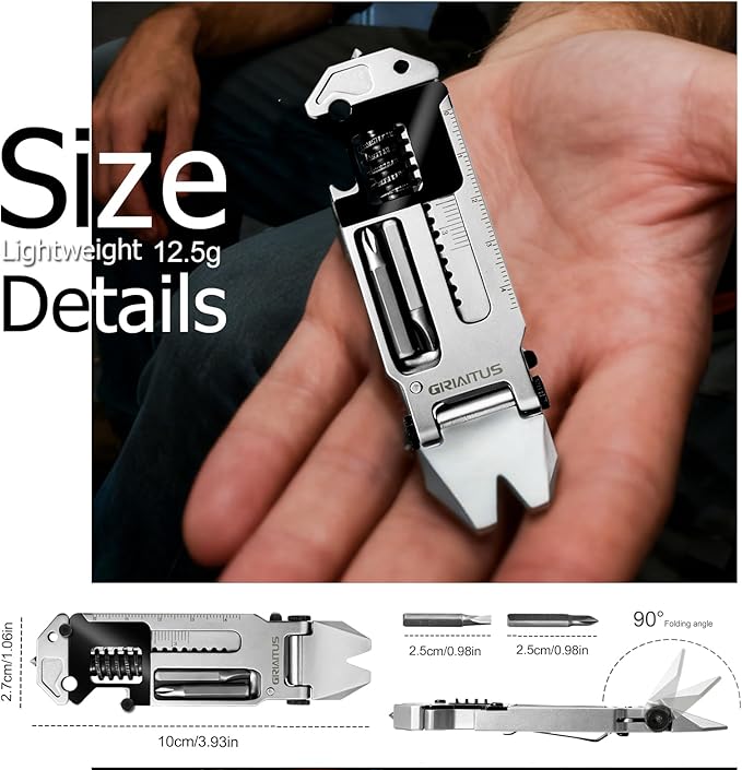 EDC Gear Pry Bar 7 in 1 Multitool with Keychain | Bottle Opener, Screwdriver & Wrenches, Ruler & Window Breaker, Nail Remover, Camping, Hiking, Outdoors, Everyday Carry