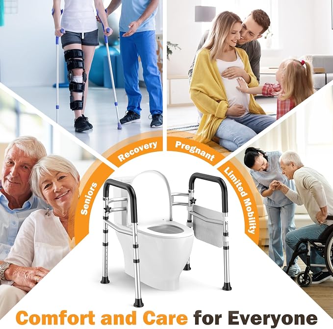 Toilet Safety Rails for Seniors, Adjustable Height & Width Toilet Safety Frame with Handles (350LB Capacity), Elderly Assistance Products for Handicapped, Foldable Toilet Bars Fits Any Toilet