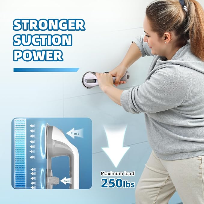 Grab Bars for Bathtubs and Showers, 2 Pack No-Drill Suction Shower Handles with 3 Suction Cups, Removable Bathroom Safety Balance Bars for Seniors, Smooth Tile & Glass, Gray