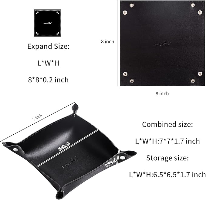 Leather Jewelry Valet Tray for Women and Man, Portable Entryway Table Tray Bedside Nightstand Desk Tray Small Catchall Travel Dish Plate for Key,Wallet,Watch,Coin (Black-B)