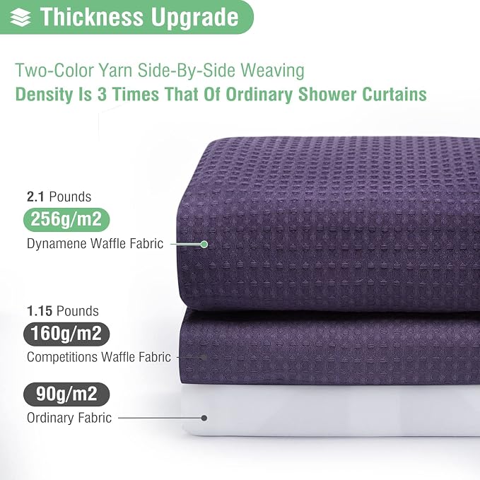Dynamene 60 inch Stall Shower Curtain - Waffle Weave Heavy Duty Thick Fabric Shower Curtains for Bathroom, Weighted Hotel Spa Luxury Cloth Bath Curtain Set with 10 Plastic Hooks,60x72, Purple